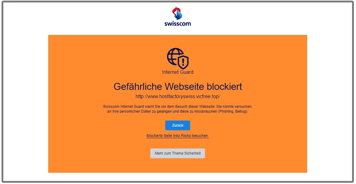 Die Option "Secure Online Payment" führt auf eine - glücklicherweise bereits erkannte und blockierte - betrügerische Website